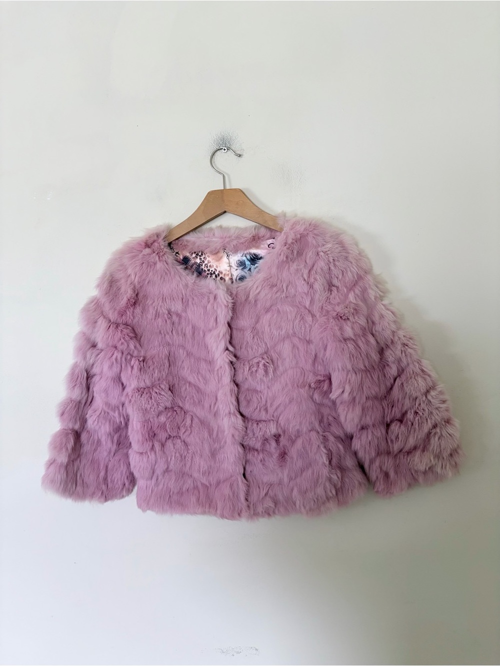Vintage rabbit fur jacket in purple cropped READ